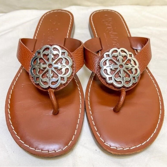 Brighton Shoes - Brighton “Alice”Brown Leather Sandals with Silver Accent- size 8 1/2